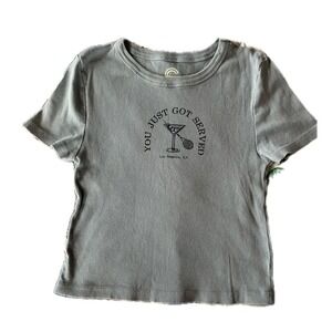 y2k Babygirl Ribbed Graphic Tee You Just Got Served Tennis Cocktail Size M